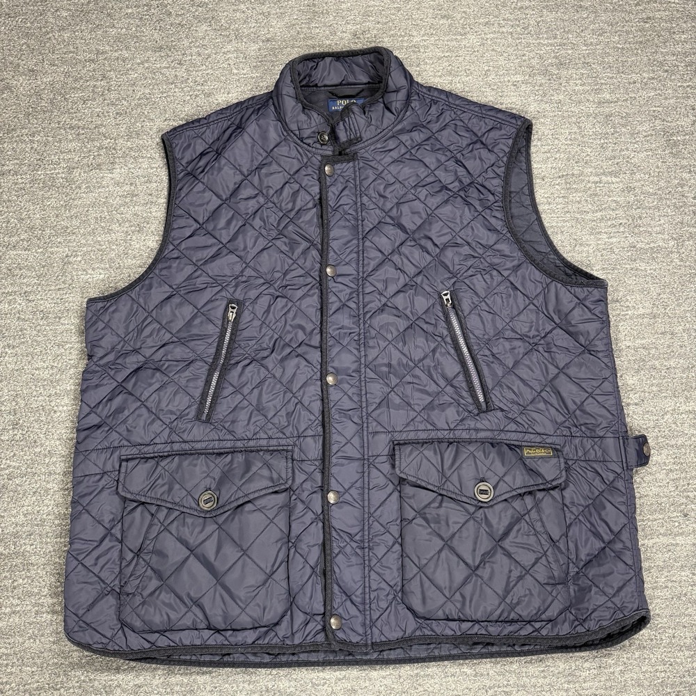 Polo Ralph Lauren Vest Men 4XLT Blue Quilted Snap Pockets Outdoor Casual Hunt